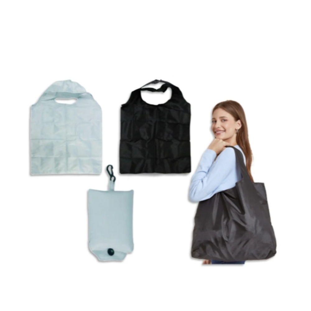 Black Reusable Foldable Tote Bag With Cover Pouch